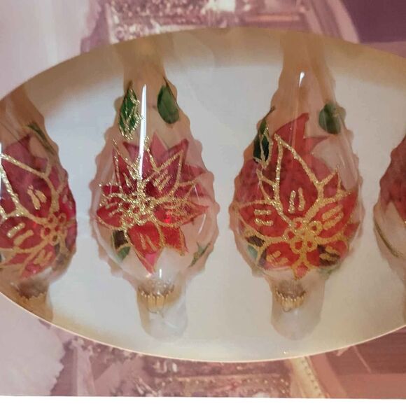11 Vintage 2022 Glass Ornaments Poinsettia Enchanted Forest Brand - Picture 7 of 7